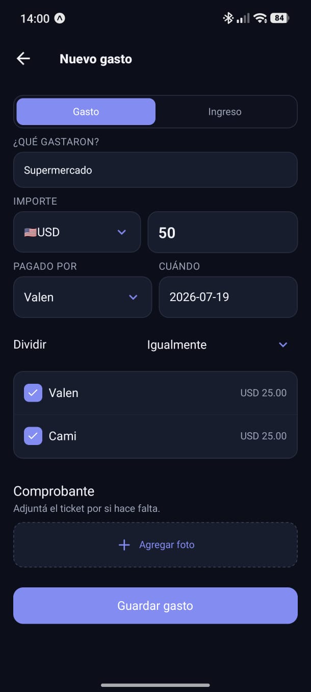 Form for recording an expense