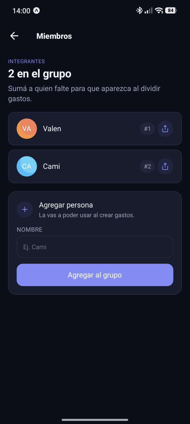 Group members screen