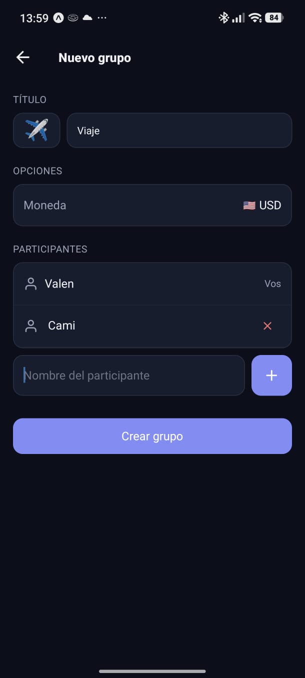Create a new group screen